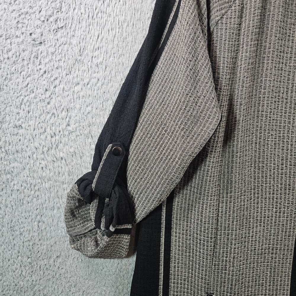 Soft Surroundings Black Gray Striped Tunic Top Women's Large‎ Roll Tab Sleeve - Picture 2 of 11